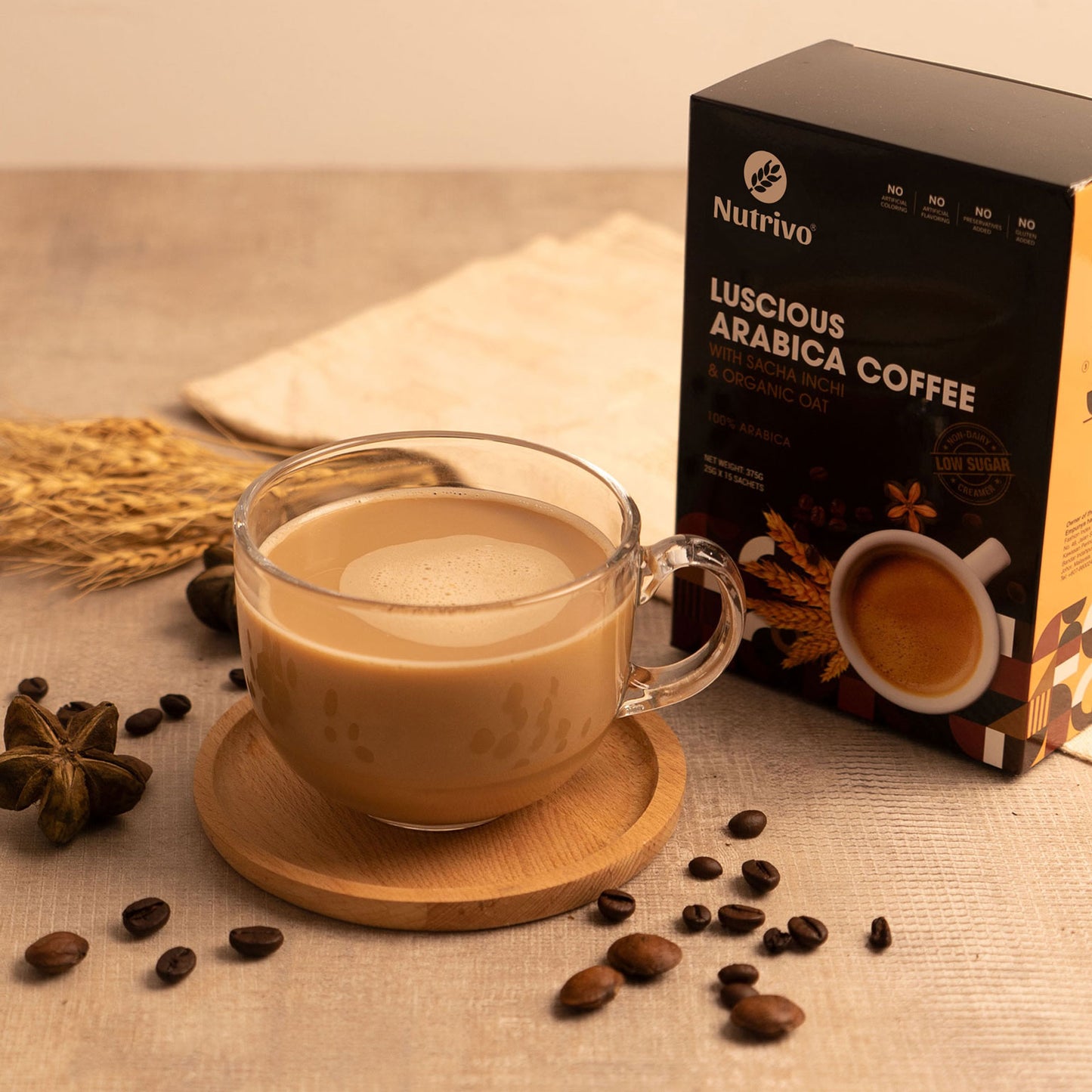 Luscious Premix Coffee Arabica with Sacha Inchi & Organic Oat 25g x 15s x 2 Boxes