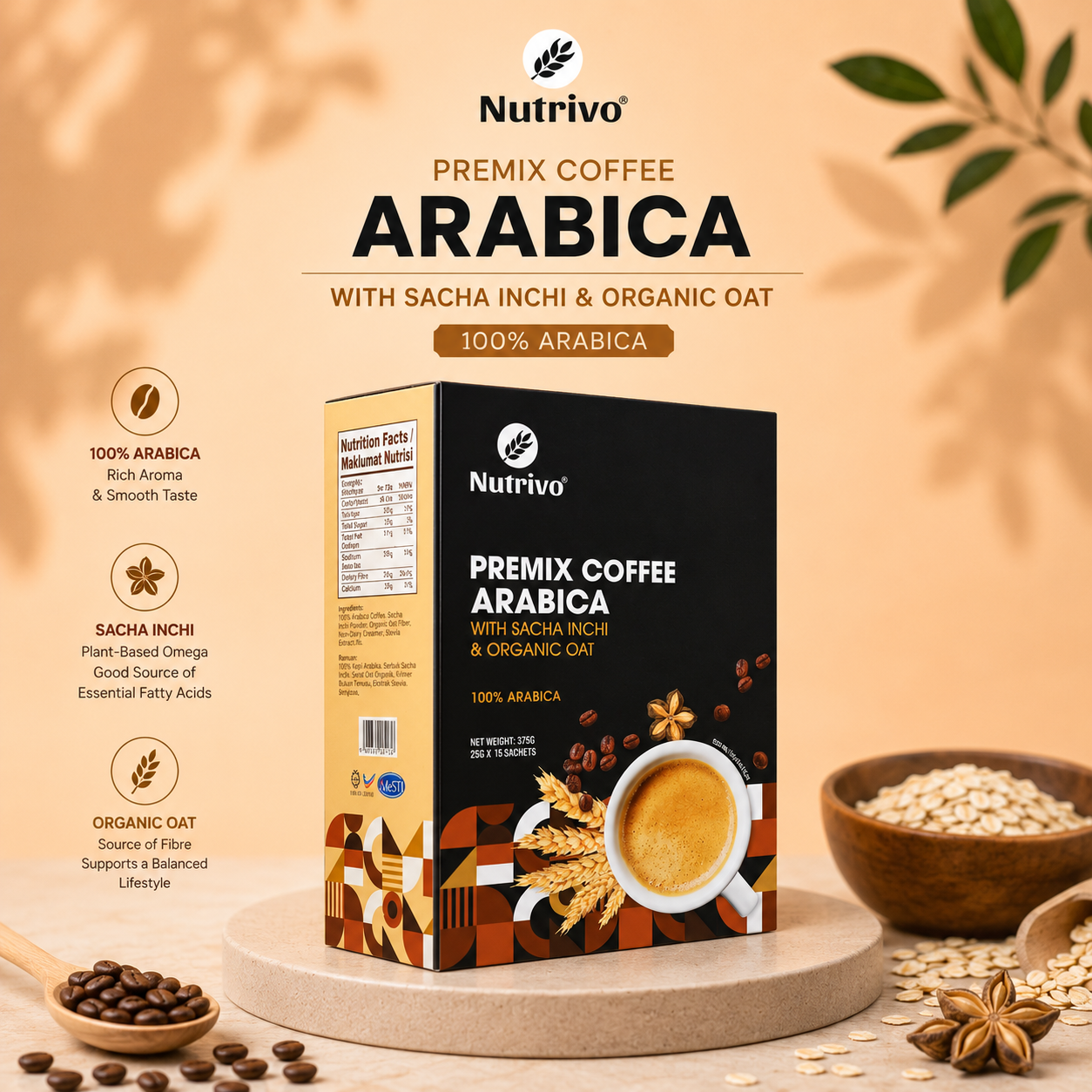 Luscious Premix Coffee Arabica with Sacha Inchi & Organic Oat 25g x 15s